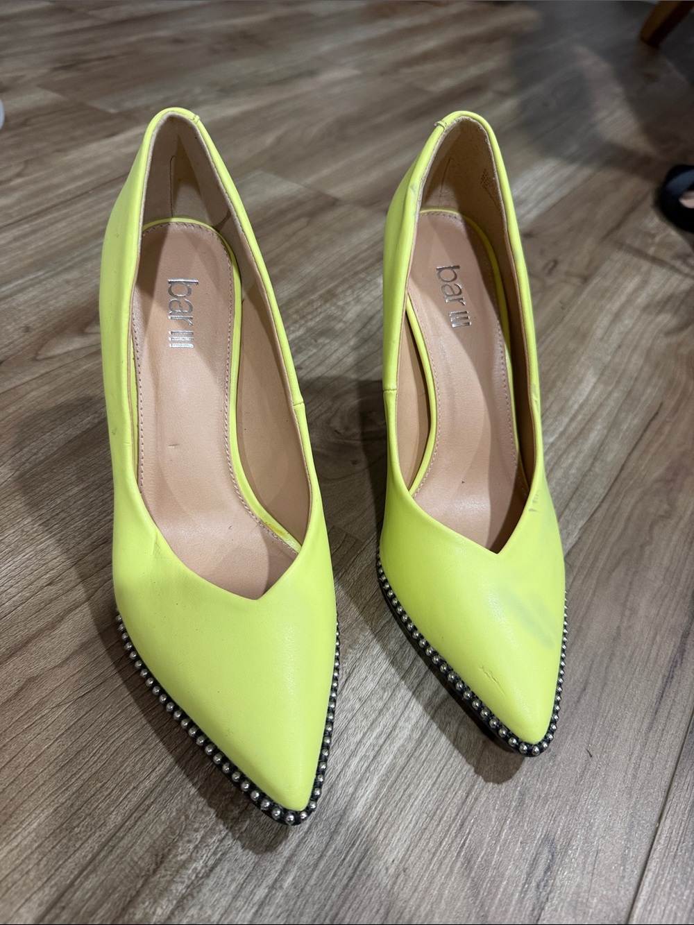 Bar III Neon Yellow Pointed Toe Stud-Trim Pumps